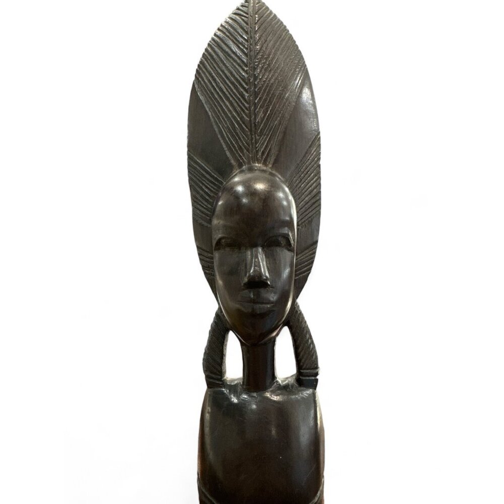 Vintage 70s Hand Carved Ebony Bust  Female Figure 11" Tall Kenya Treasures